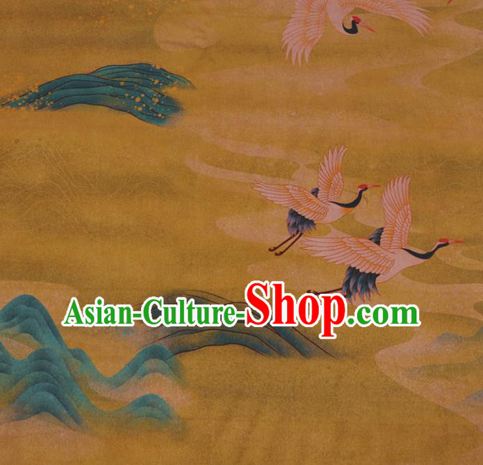 Chinese Classical Crane Pattern Yellow Gambiered Guangdong Silk Traditional Watered Gauze Cheongsam Silk Fabric