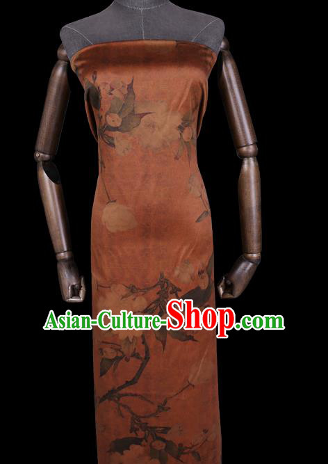 Chinese Classical Pear Blossom Pattern Orange Gambiered Guangdong Silk Cheongsam Silk Fabric Traditional Watered Gauze