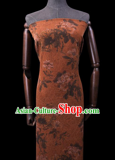 Chinese Traditional Watered Gauze Cheongsam Silk Fabric Classical Flowers Pattern Orange Gambiered Guangdong Silk