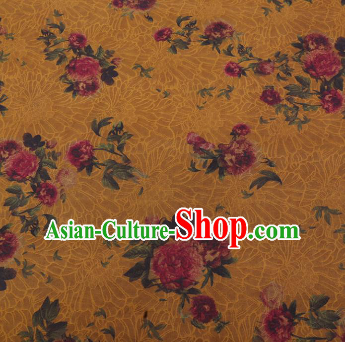 Chinese Traditional Watered Gauze Classical Flowers Pattern Yellow Gambiered Guangdong Silk Cheongsam Silk Fabric