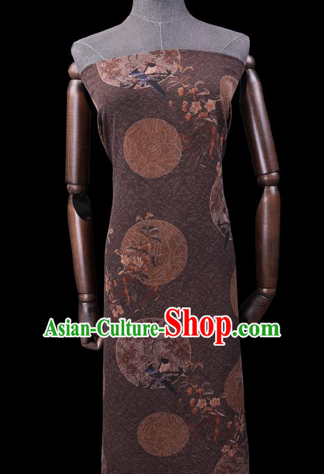 Chinese Classical Birds Pattern Brown Gambiered Guangdong Silk Traditional Cheongsam Watered Gauze Fabric