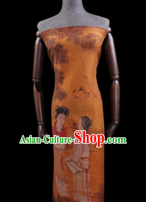 China Watered Gauze Traditional Cheongsam Cloth Classical Palace Lady Pattern Orange Silk Fabric