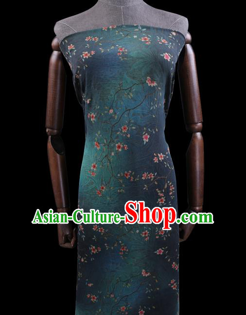 Chinese Classical Flowers Pattern Gambiered Guangdong Gauze Traditional Cheongsam Deep Green Silk Fabric