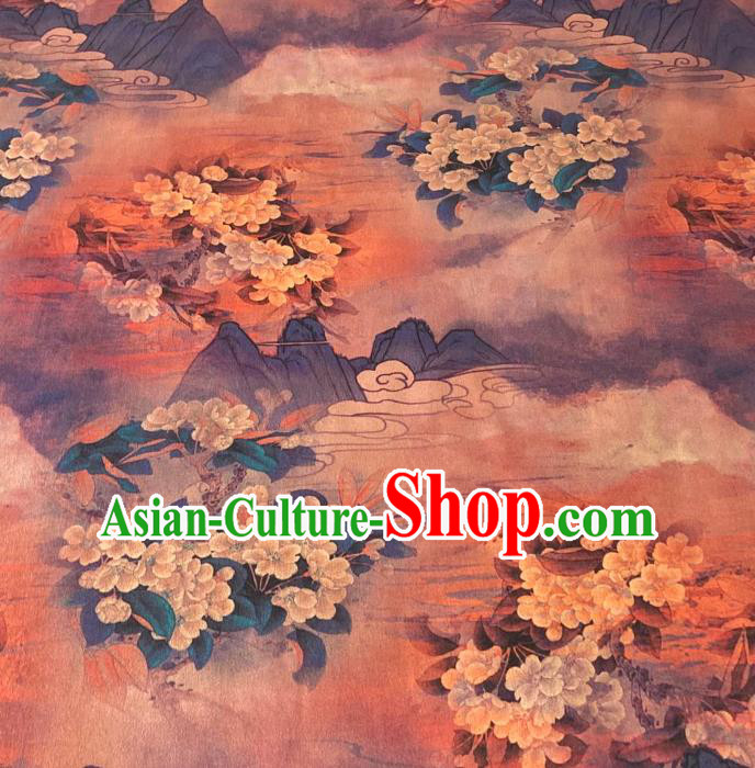 Chinese Cheongsam Classical Pear Blossom Pattern Orange Gambiered Guangdong Silk Traditional Watered Gauze Satin Fabric