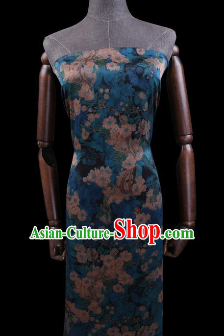 Chinese Classical Pear Blossom Pattern Gambiered Guangdong Gauze Traditional Cheongsam Blue Silk Fabric