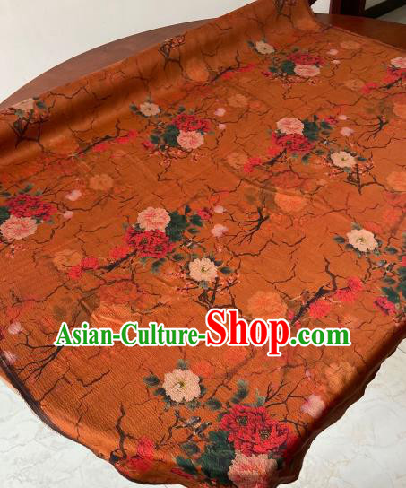 Chinese Classical Peony Pattern Gambiered Guangdong Silk Traditional Cheongsam Orange Watered Gauze Fabric