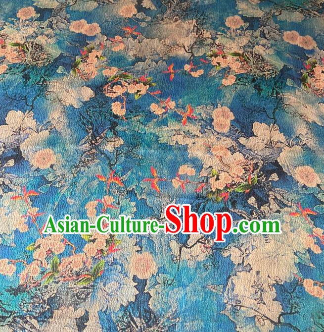 Chinese Traditional Cheongsam Blue Watered Gauze Fabric Classical Plum Pattern Gambiered Guangdong Silk