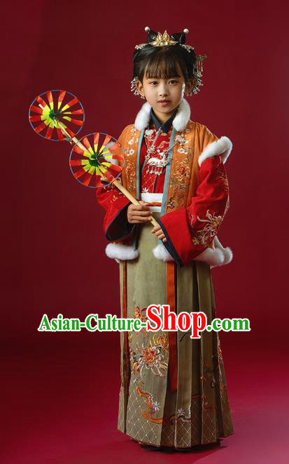 China Ancient Noble Girl Embroidered Hanfu Clothing Traditional Song Dynasty Baby Princess Historical Costumes for Kids