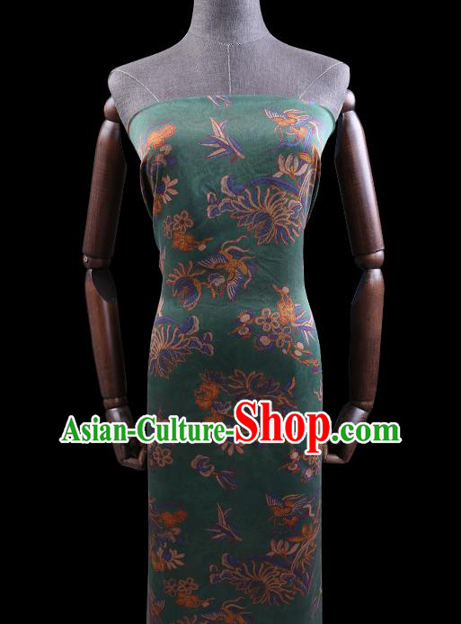 Chinese Traditional Gambiered Guangdong Gauze Cheongsam Cloth Fabric Classical Chrysanthemum Pattern Green Silk Drapery