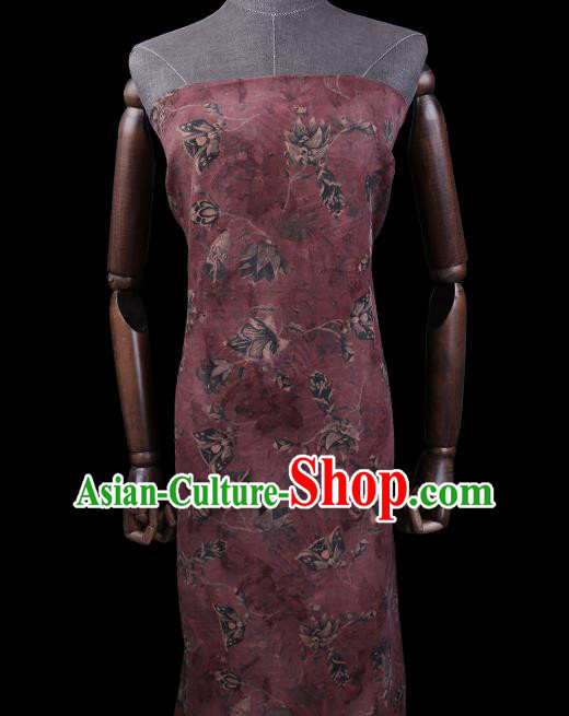 Chinese Classical Pattern Purple Silk Drapery Traditional Cheongsam Fabric Gambiered Guangdong Gauze