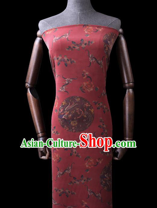 Chinese Classical Phoenix Peony Birds Pattern Silk Drapery Gambiered Guangdong Gauze Traditional Cheongsam Red Silk Fabric