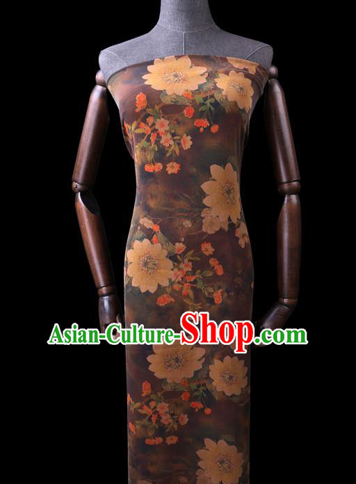 Chinese Classical Pear Blossom Pattern Silk Drapery Gambiered Guangdong Gauze Traditional Cheongsam Brown Silk Fabric