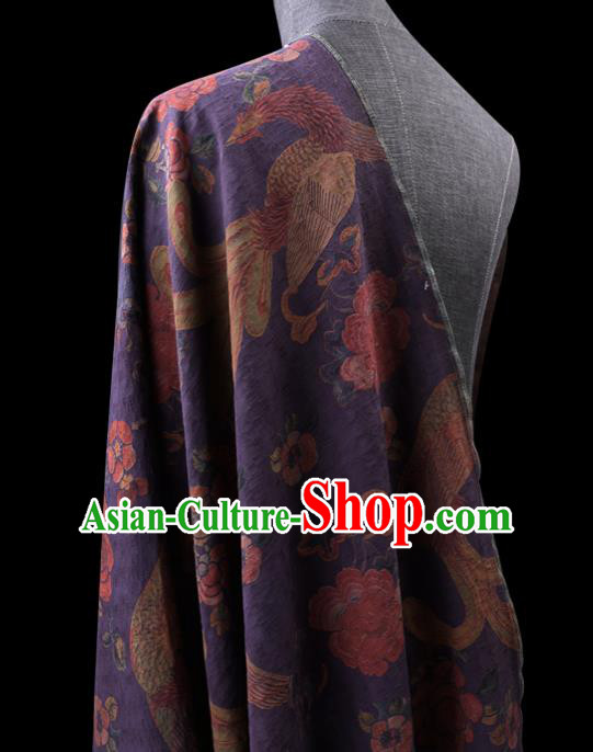 Chinese Traditional Cheongsam Gambiered Guangdong Gauze Purple Silk Fabric Classical Peony Phoenix Pattern Silk Drapery