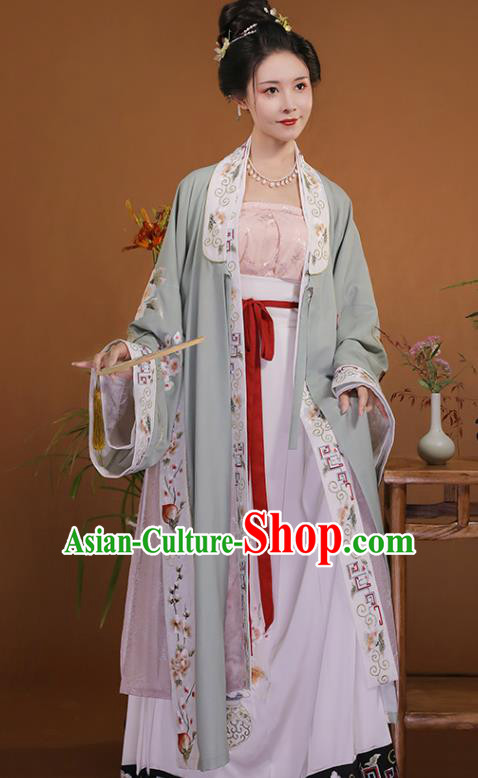 Ancient China Young Mistress Embroidered Costumes Traditional Song Dynasty Noble Lady Hanfu Dress Clothing