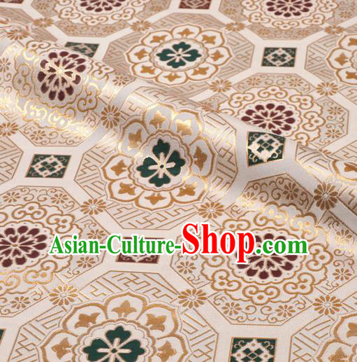 Japanese Nishijin Tapestry Satin Asian Kimono Beige Cloth Fabric Traditional Pattern Design Brocade