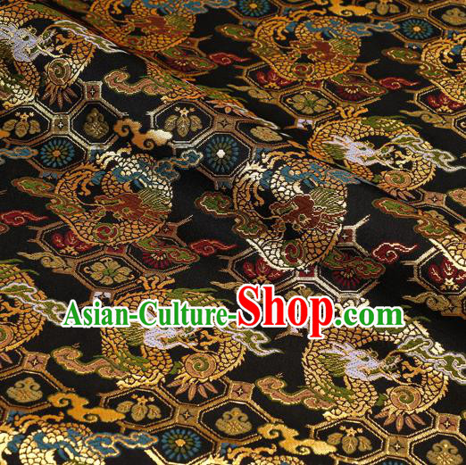 Asian Nishijin Tapestry Satin Japanese Kimono Cloth Fabric Traditional Dragon Pattern Design Black Brocade
