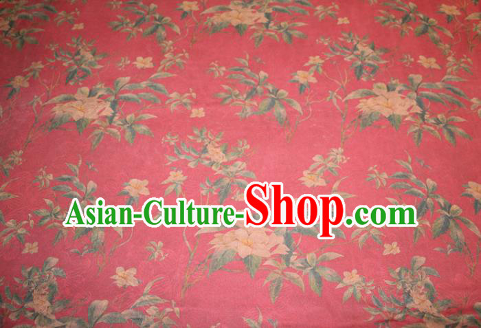 Chinese Classical Flowers Pattern Silk Drapery Traditional Gambiered Guangdong Gauze Cheongsam Red Satin Fabric