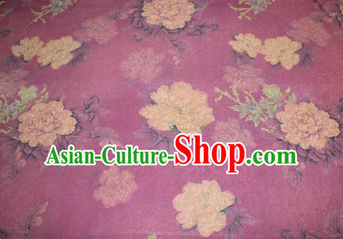 Chinese Classical Peony Pattern Silk Drapery Traditional Gambiered Guangdong Gauze Cheongsam Purple Satin Fabric