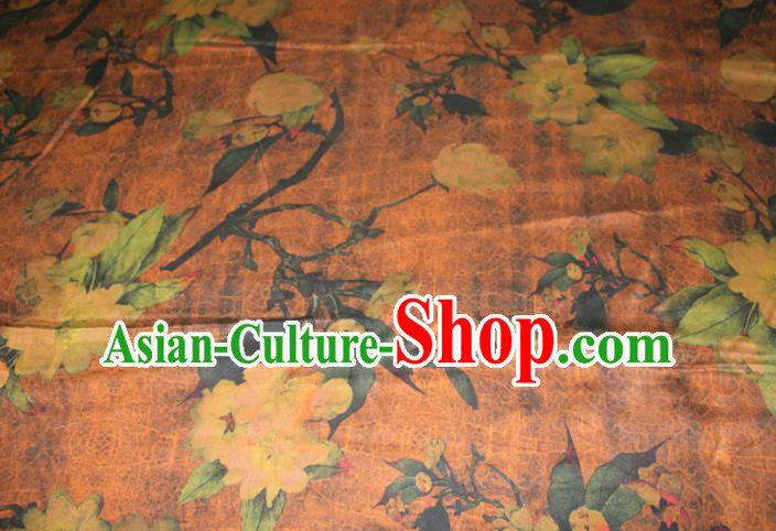 Chinese Classical Lily Flowers Pattern Orange Silk Drapery Traditional Cheongsam Gambiered Guangdong Gauze Fabric