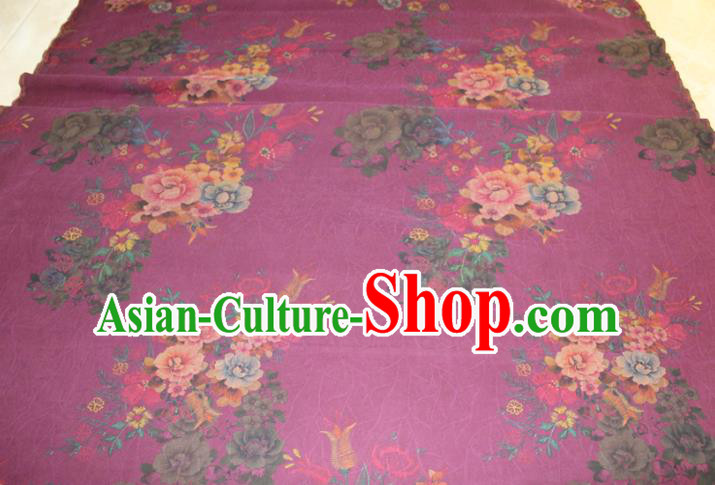 Chinese Cheongsam Purple Satin Fabric Classical Flowers Pattern Silk Drapery Traditional Gambiered Guangdong Gauze