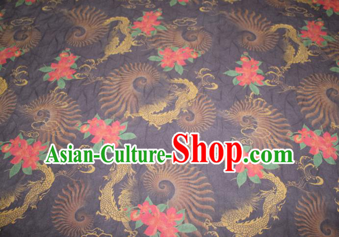 Chinese Cheongsam Navy Satin Fabric Traditional Gambiered Guangdong Gauze Classical Flowers Pattern Silk Drapery