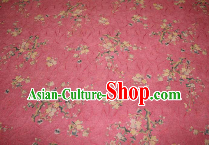 Chinese Cheongsam Pink Satin Fabric Traditional Gambiered Guangdong Gauze Classical Plum Blossom Pattern Silk Drapery