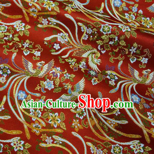 Asian Japanese Kimono Cloth Fabric Nishijin Tapestry Satin Traditional Phoenix Pattern Design Red Brocade