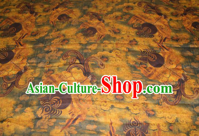 Chinese Traditional Ginger Gambiered Guangdong Gauze Cheongsam Yellow Satin Fabric Classical Pattern Silk Drapery