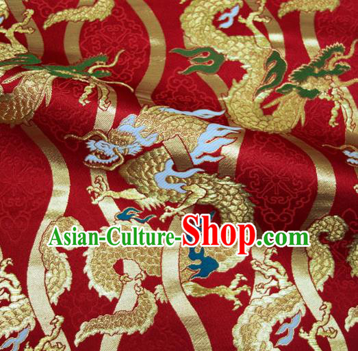 Asian Japanese Nishijin Tapestry Satin Kimono Cloth Fabric Traditional Dragon Pattern Design Red Brocade