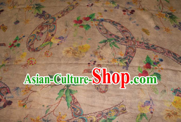 Chinese Traditional Ginger Gambiered Guangdong Gauze Cheongsam Satin Fabric Classical Ribbon Pattern Silk Drapery