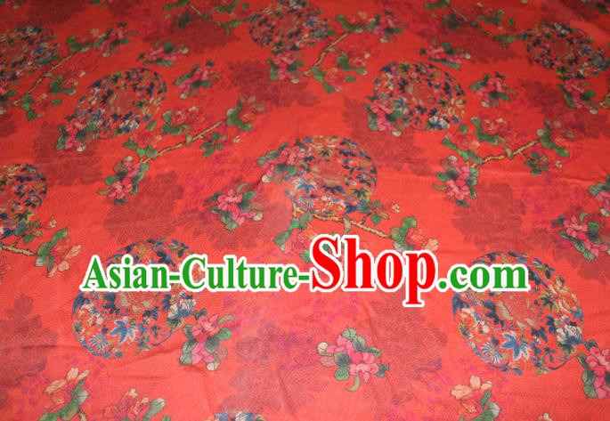 Chinese Traditional Red Gambiered Guangdong Gauze Cheongsam Satin Fabric Classical Flowers Pattern Silk Drapery