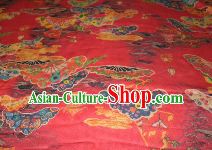 Chinese Cheongsam Satin Fabric Classical Palace Fan Pattern Silk Drapery Traditional Red Gambiered Guangdong Gauze