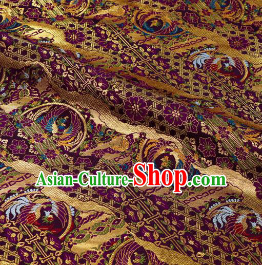 Asian Kimono Fabric Traditional Phoenix Pattern Design Purple Brocade Japanese Nishijin Tapestry Satin