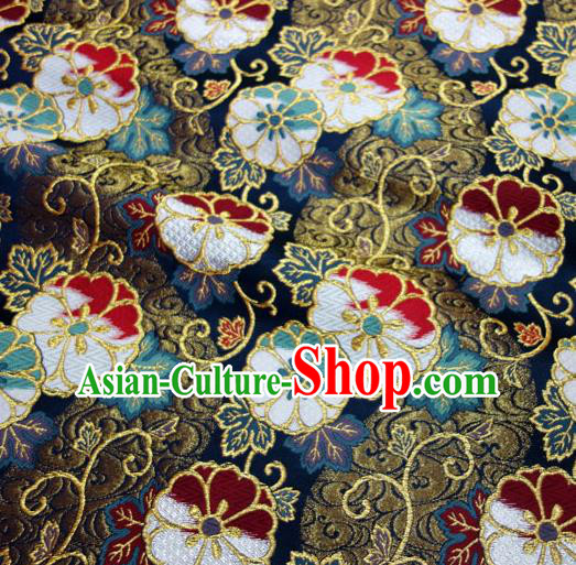 Asian Traditional Sakura Pattern Design Brocade Kimono Cloth Fabric Japanese Navy Nishijin Tapestry Satin