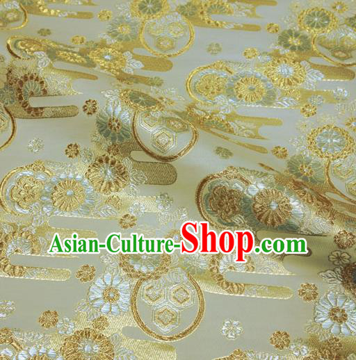 Asian Japanese Nishijin Tapestry Satin Kimono Cloth Fabric Traditional Chrysanthemum Pattern Design Golden Brocade