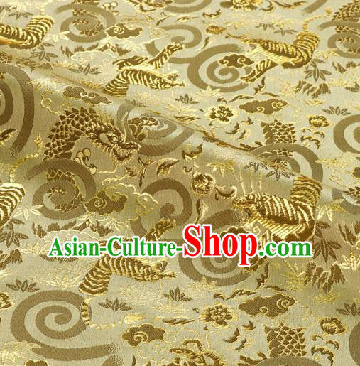 Asian Traditional Dragon Tiger Pattern Design Brocade Japanese Kimono Nishijin Tapestry Satin Golden Cloth Fabric