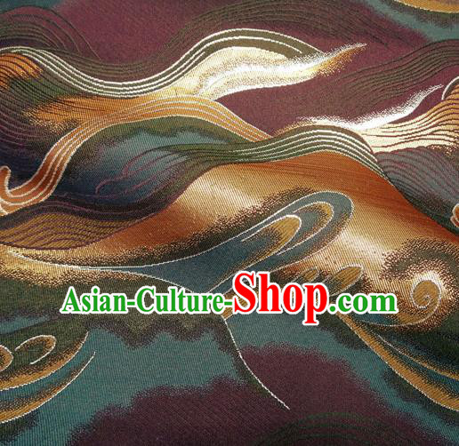 Asian Purple Cloth Fabric Traditional Wave Pattern Design Brocade Japanese Kimono Nishijin Tapestry Satin