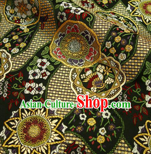 Asian Kimono Black Damask Traditional Pattern Design Brocade Japanese Cloth Nishijin Tapestry Satin Fabric