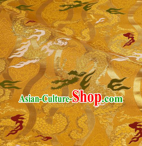 Asian Traditional Dragon Pattern Design Brocade Golden Damask Nishijin Tapestry Satin Fabric Japanese Kimono Cloth