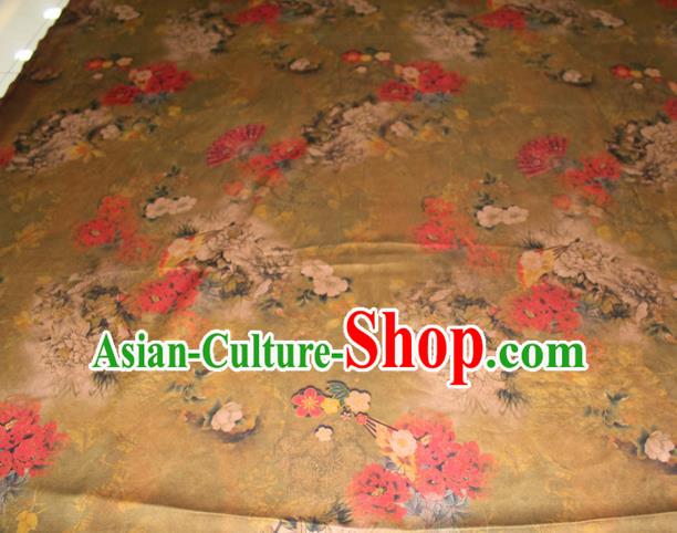 Chinese Traditional Fabric Cheongsam Ginger Gambiered Guangdong Gauze Classical Peony Pattern Silk Drapery