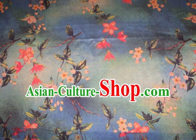 Chinese Cheongsam Classical Flowers Pattern Silk Drapery Traditional Fabric Blue Gambiered Guangdong Gauze