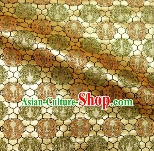 Asian Japanese Nishijin Tapestry Satin Traditional Pattern Design Golden Brocade Kimono Cloth Fabric