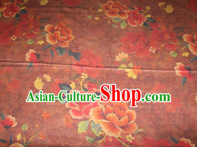 Chinese Traditional Cheongsam Red Gambiered Guangdong Gauze Fabric Classical Peony Pattern Silk Drapery