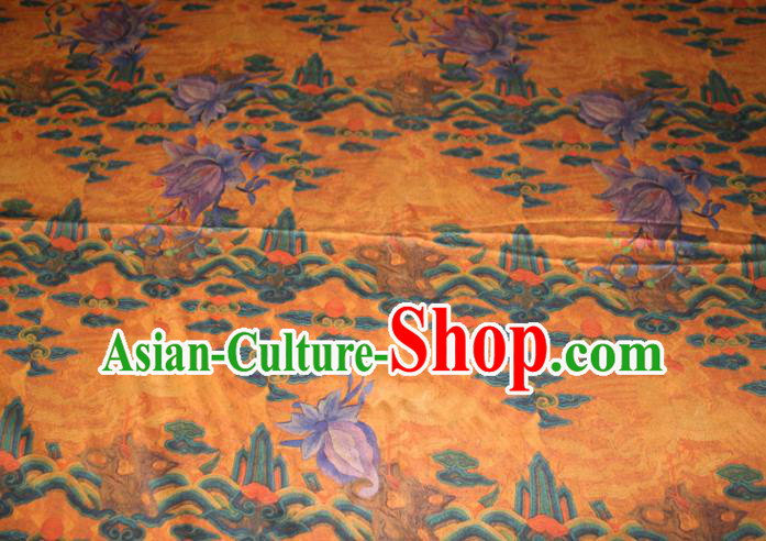 Chinese Traditional Cheongsam Gambiered Guangdong Gauze Fabric Classical Flowers Pattern Orange Silk Drapery