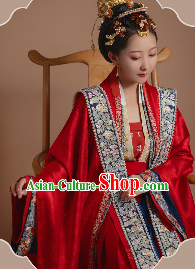 Ancient China Traditional Wedding Hanfu Clothing Song Dynasty Court Empress Red Historical Costumes Complete Set