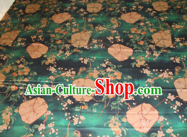 Chinese Classical Plum Fan Pattern Silk Drapery Traditional Cheongsam Fabric Green Gambiered Guangdong Gauze