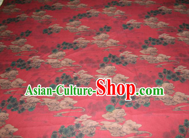 Chinese Classical Cloud Pink Pattern Silk Drapery Traditional Red Gambiered Guangdong Gauze Cheongsam Satin Fabric