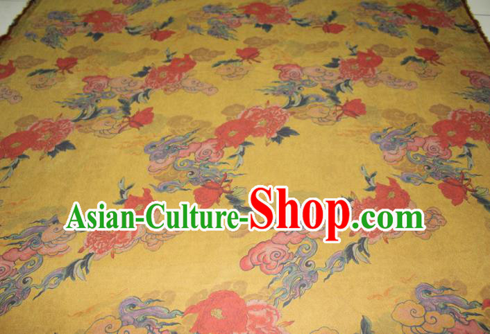 Chinese Classical Cloud Pine Pattern Silk Drapery Traditional Gambiered Guangdong Gauze Cheongsam Yellow Satin Fabric