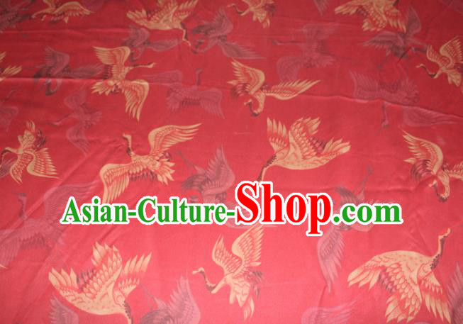 Chinese Traditional Red Gambiered Guangdong Gauze Cheongsam Satin Fabric Classical Cranes Pattern Silk Drapery