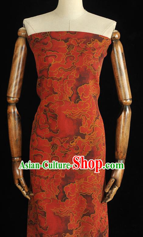 Chinese Classical Clouds Pattern Silk Drapery Traditional Gambiered Guangdong Gauze Cheongsam Red Satin Fabric